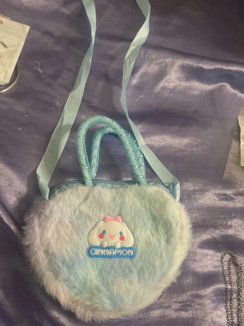 Blue Plush Heart cinnamoroll Crossbody Bag
